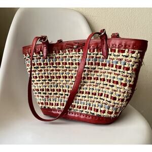 BRIGHTON Woven Red Leather Trim Tote Bag Heart Charm Paisley America RWB USA